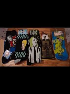 NWT Lot Of 5 Novelty Horror TV Video Game Tall & Crew Collectible Socks OSFM